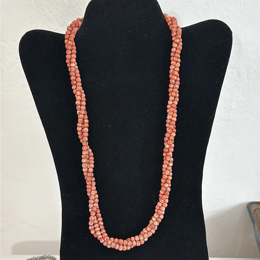 Coral 3 Strand Twist Vintage Necklace With 14ktGP Spring C Clasp